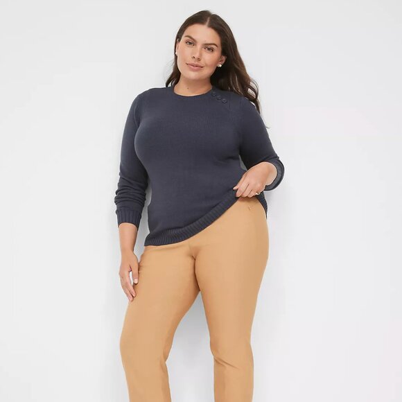 NWT Lane Bryant Navy Blue Knit Button Ribbed Crewneck Sweater Plus 22 24 - Picture 8 of 8